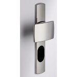 Ensemble de poign�e ?scult? sur plaque - bezault - chrom� velours - plaque 215 x 41 mm - entraxe de fixation ...