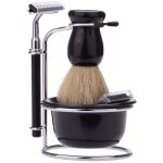 Ensemble de rasage - kit de rasage manuel + support de pied en acier inoxydable + brosse + bol  poils ...
