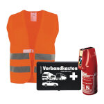 Fp - ensemble de s�curit� automobile compos� d'extincteurs. gilet de s�curit�. trousse de premiers secours ...