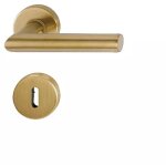 Poign�e de porte sur rosace ronde - amsterdam - hoppe - laiton satin� clair - cl� l