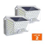 Lot de 2 lampe solaire exterieur detecteur de mouvement ip65 etanche lumiere projecteur led �clairage ...
