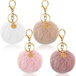Lot de 4 porte - cls pompon de 7, 6 cm avec boule en fausse fourrure avec breloque flocon de neige et ...