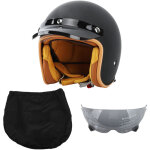 Eosnow casque de v�lo style r�tro noir mat, coque 3 / 4, protection solaire ouverte avec lunettes coupe ...