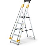 Escabeau 5 marches duramp scuris avec rampes, tablette porte - outils, marchepied pliable aluminium, ...