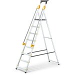 Escabeau 8 marches duramp scuris avec rampes, tablette porte - outils, marchepied pliable aluminium, ...