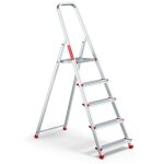 Escabeau domestique pliant en aluminium � 5 marches avec crochet, charge maximale 125 kg.