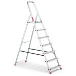 Escabeau domestique pliant en aluminium � 7 marches avec crochet, charge maximale 125 kg.