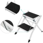 Escabeau pliant en acier robuste (jusqu'� 150 kg) �chelle portable � 2 niveaux avec marches nervur�es ...