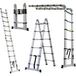 Escabeau pliant, escabeau t�lescopique, escabeau t�lescopique, pliable, en aluminium, capacit� de charge ...