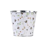 Cache pot blanc en zinc imprim� abeilles 16 cm