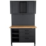 Etabli d'atelier garage avec armoire de rangement - plan de travail bois 2 armoires 3 tiroirs panneau ...