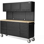 Etabli d'atelier sur roues armoire 3 portes 182 x 51 x 186 cm 15 tiroirs � frein - plan de travail bois ...