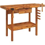 �tabli avec tiroir et �taux 124 x 52 x 83 cm bois massif d'acacia cfw20892