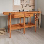 �tabli avec tiroirs et �taux 162x62x83 cm bois massif d'acacia, brun, 153323