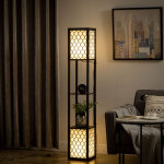 �tag�re lampe colonne en mdf et pp, 2 niveaux pour salon, bureau, chambre, 156 cm, blanc et noir