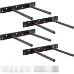 Etagere murale fixation invisible double p�le, support etagere murale - 30 cm - noir - lot de 4