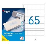 Etiquettes adresses 38 x 21, 2 mm agipa 118990 - bo�te de 6500