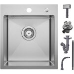 Evier cuisine 1 bac 40 x 45 x 19cm - vier inox bross 1 cuve avec siphon et trop - plein - vier de ...