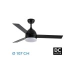 Abrila - ventilateur dc legio noir avec three pales r�versibles en noir / ch�ne 3 temp�ratures de lumi�re ...