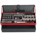 Facom ? coffret cliquet et douilles 27 pi�ces ? douilles carr�es en acier au chrome vanadium ? dimensions ...