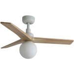 Faro barcelona - faro klim petit ventilateur de plafond 3 pales blanc mat, bois de chne, avec clairage ...