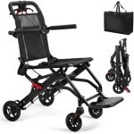 Fauteuil roulant portable, pliable, capacit� de charge de 130 kg, avec frein � main verrouillable, noir. ...