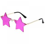 Lunettes de soleil irrgulires violettes fonces  monture dore, lunettes de soleil cratives en forme ...
