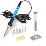 Fer a souder etain de prcision avec support et interrupteur on / off, 9 en 1 kit, 5 pointes, fil  souder, ...