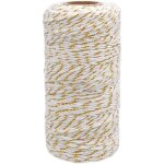 Ficelle de coton nol, baker's twine corde blanc avec fil dor, 2mm100m, pour l'emballage cadeau, dcoration, ...