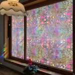 Film de confidentialit� pour fen�tre en vitrail mandala 100x43cm 3d arc en ciel d�coratif autocollants ...
