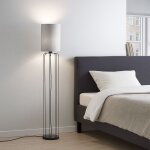 Fischer leuchten - lampadaire salle � manger 1 lumi�re lampadaire noir argent avec abat - jour textile, ...