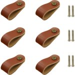 Poignee cuir meuble marron 6 pcs boutons de meubles en cuir vritable, poigne de cabinet poignes de ...