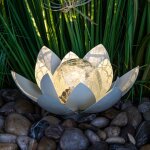 Fleur de lotus solaire led avec boule en verre craquel� - 25 x 11 cm - lampe boule d�corative de jardin ...