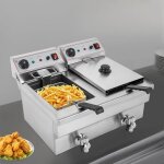 Friteuse double, commerciale 6 kw, professional grande friteuse électrique, acier inoxydable, avec panier ... Friteuse double, commerciale 6 kw, professional grande friteuse électrique, acier inoxydable, avec panier ...