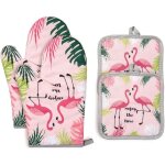 Gants anti - chaleur, gants de cuisine et maniques, en coton, pour la cuisson au four et au grill (flamant) ...