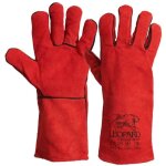 Gants anti chaleur taille10 rouge - gants en cuir croute de bovin manchette 15cm protection thermique ...