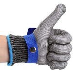 Gant de boucher en cotte de maille acier inoxydable resistant coupe bleu haute performance niveau 5 protection ...