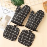 Gants de four, 1 paire gants de cuisine coton avec 2 maniques cuisine, lavable gant cuisine four, gants ...