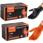 Gants en nitrile tr�s r�sistants avec texture diamant�e (noir, taille l, 100 unit�s) + (orange, taille ...