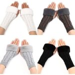 Gants sans doigts chauffe, 4 paires poignets en cachemire poilue peluche gants thermiques avec trou pour ...