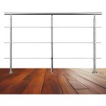 Garde - corps 200cm argent, 1 main courante, 3 traverses, inox 201, intrieur et extrieur, design moderne ...