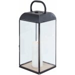 Gardeness - lanterne en acier et verre rectangulaires avec une base en bois moderne grande