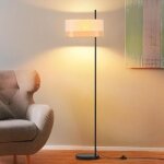 Gbly lampe de pied vintage abat - jour tissu blanc e27 commutateur pied retro lampe de sol rustique pour ...