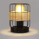 Gbly lampe de table vintage lampe de chevet r�tro : petitesalon noire en rotin m�tal e27 lampe de bureau ...