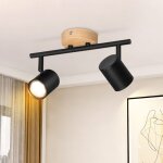 Gbly plafonnier led 2 flamme - noir plafonnier gu10 spot pivotant applique murale en bois spot mural ...