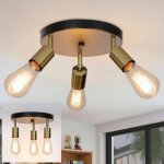 Gbly - plafonnier vintage 3 ampoules plafonnier - plafonnier rond lampe de chambre moderne noir or e27 ...