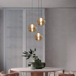 Suspension table  manger lampe suspendue lustre rglable en hauteur suspension 3 flammes en verre ambr ...