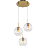Globo adara suspension cluster avec abat - jour en verre transparent couleur laiton, 3 ampoules e27