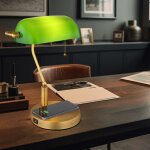 Lampe de bureau lampe de banquier lampe de table vieux laiton verre lampe de lecture verte, chargement ...