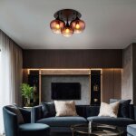 Globo - lampe de plafond verre fum lampe de salon plafonnier rond boule de verre chambre  coucher, ...